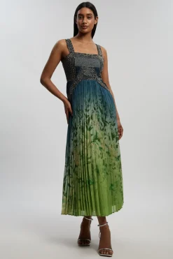 KarenMillen Robe Longue Plissée Tissée À Motif Floral Ombré Avec Ornements<Femme Robes|Robe Invitée Mariage