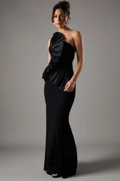 Robe Longue Plissée Une Épaule