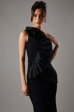 Robe Longue Plissée Une Épaule