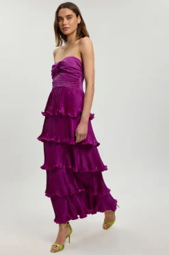 Robe Longue Plissée À Volants Étagés