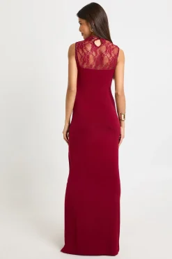 boohoo Robe Longue Plongeante avec Insert en Dentelle<Femme Satin Et Dentelle|Robes