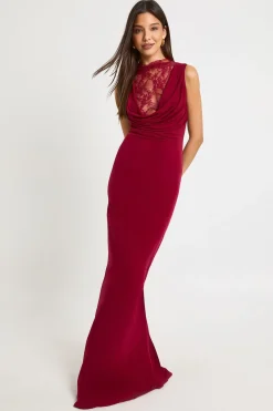 boohoo Robe Longue Plongeante avec Insert en Dentelle<Femme Satin Et Dentelle|Robes