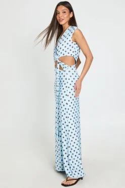 Robe Longue À Pois Avec Détail De Nœud Et Découpes Ajourées