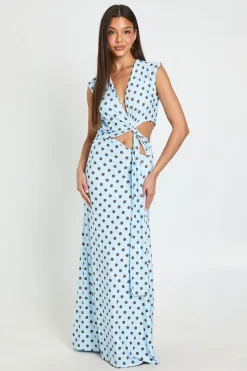 Robe Longue À Pois Avec Détail De Nœud Et Découpes Ajourées
