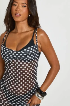 boohoo Robe Longue À Pois Essentiels Pour La Plage<Femme Pois|Robes