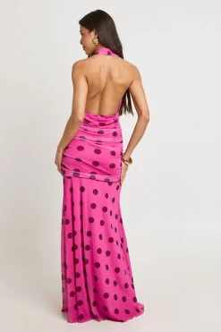 Robe Longue À Pois Ton Sur Ton Avec Taille Froncée