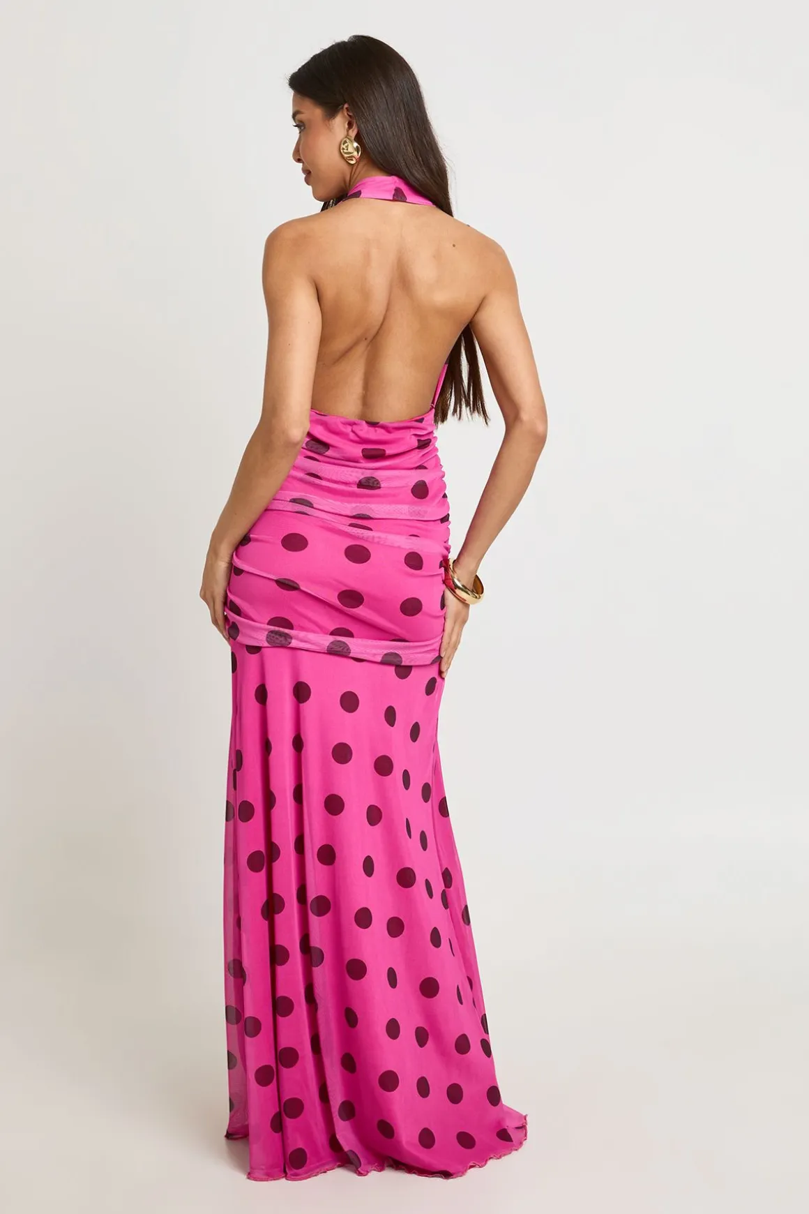 Robe Longue À Pois Ton Sur Ton Avec Taille Froncée