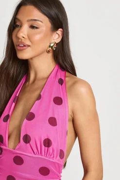 Robe Longue À Pois Ton Sur Ton Avec Taille Froncée
