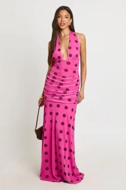 Robe Longue À Pois Ton Sur Ton Avec Taille Froncée