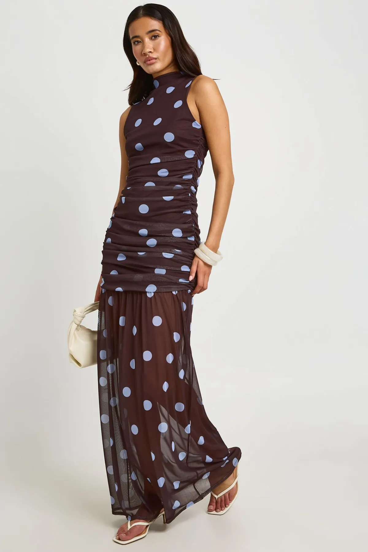 boohoo Robe Longue À Pois Ton Sur Ton Avec Corsage Froncé<Femme Pois|Robes