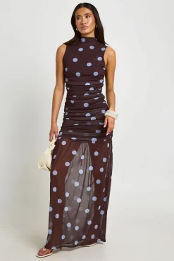 boohoo Robe Longue À Pois Ton Sur Ton Avec Corsage Froncé<Femme Pois|Robes