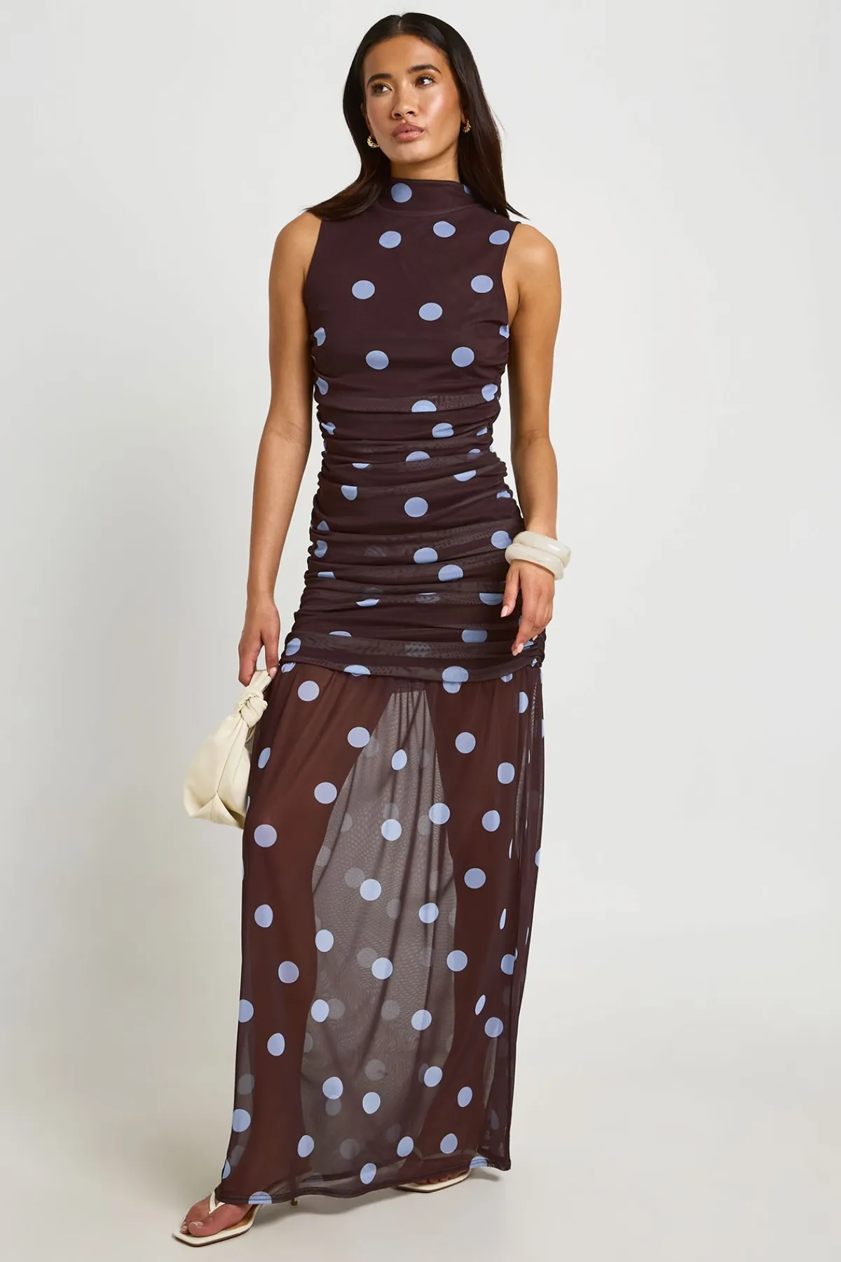 boohoo Robe Longue À Pois Ton Sur Ton Avec Corsage Froncé<Femme Pois|Robes