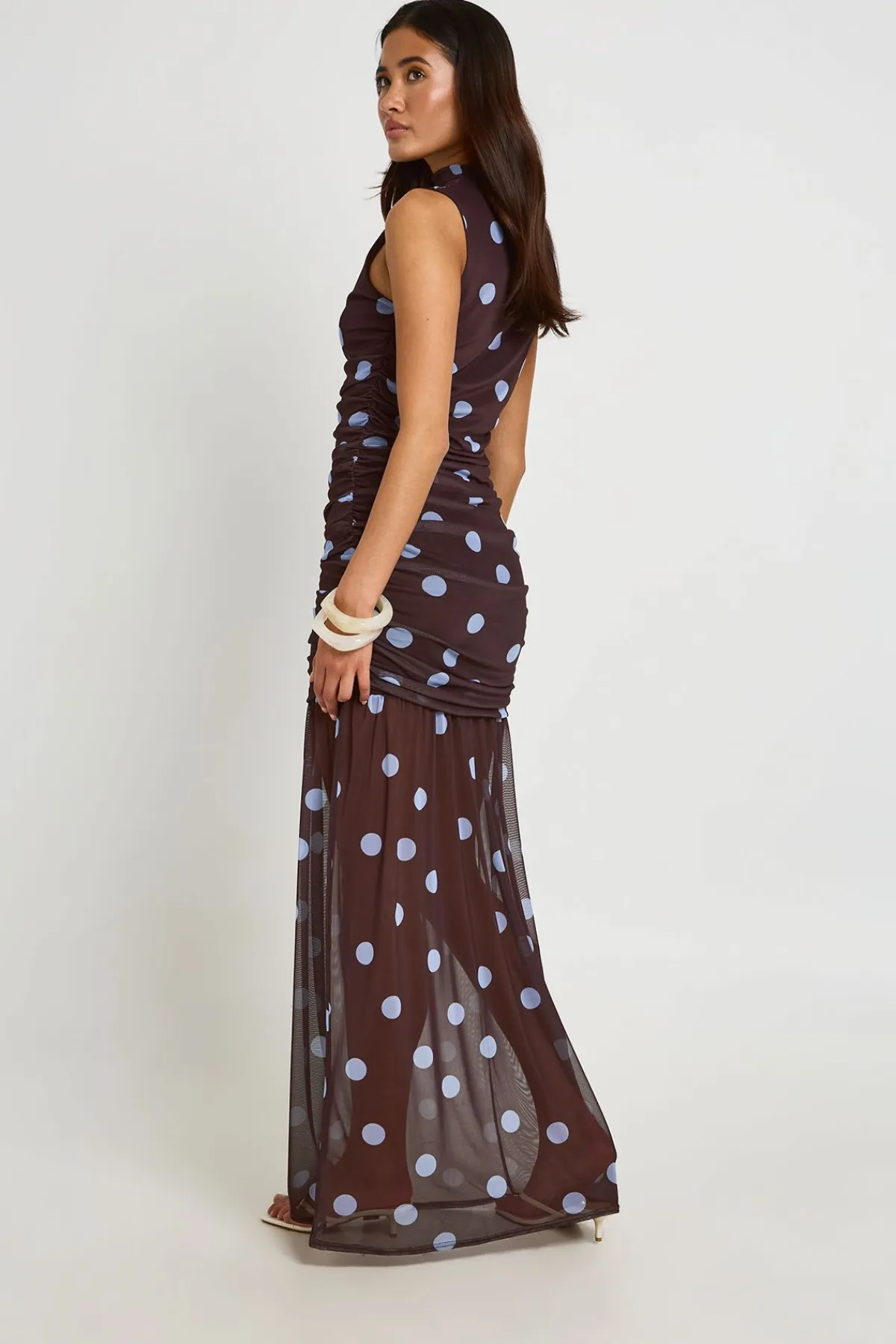 boohoo Robe Longue À Pois Ton Sur Ton Avec Corsage Froncé<Femme Pois|Robes