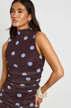 boohoo Robe Longue À Pois Ton Sur Ton Avec Corsage Froncé<Femme Pois|Robes