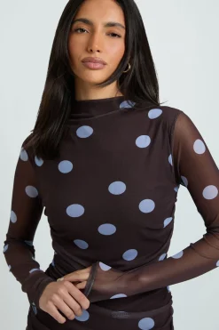 Robe Longue À Pois Ton Sur Ton Avec Buste Froncé