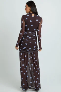 Robe Longue À Pois Ton Sur Ton Avec Buste Froncé