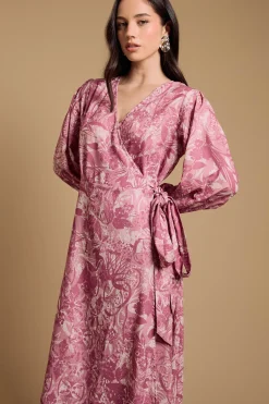 Robe Longue Portefeuille À Col V Et Motif Floral