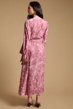 Robe Longue Portefeuille À Col V Et Motif Floral