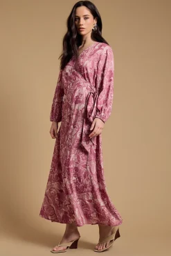 Robe Longue Portefeuille À Col V Et Motif Floral