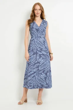 Robe Longue Portefeuille En Jersey À Motif Palmier