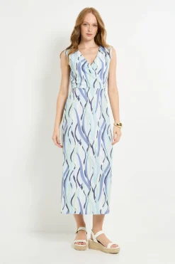 Robe Longue Portefeuille En Jersey À Rayures
