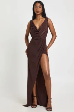 Robe Longue Portefeuille Froncée en Maille Fluide - Grande Taille
