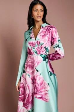 Coast Robe Longue Portefeuille à Imprimé Placement<Femme Robes À Manches Longues|Robes