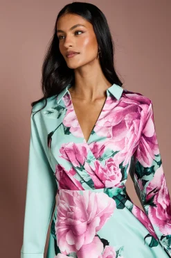 Coast Robe Longue Portefeuille à Imprimé Placement<Femme Robes À Manches Longues|Robes