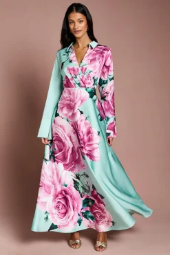 Coast Robe Longue Portefeuille à Imprimé Placement<Femme Robes À Manches Longues|Robes