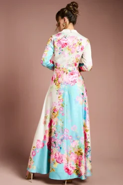 Robe Longue Portefeuille à Imprimé Placé