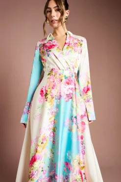 Robe Longue Portefeuille à Imprimé Placé