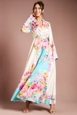 Robe Longue Portefeuille à Imprimé Placé
