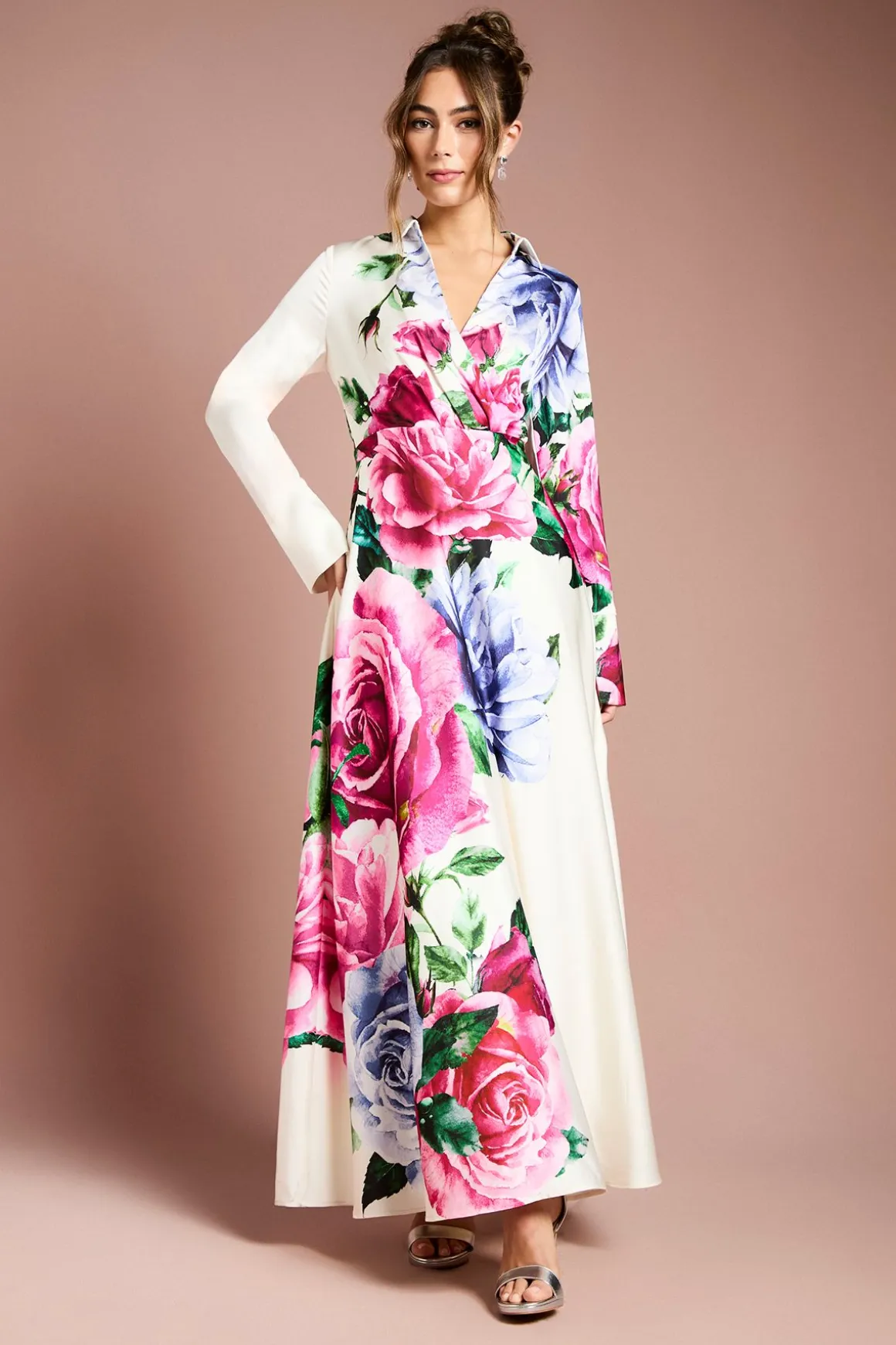 Robe Longue Portefeuille à Motif Imprimé