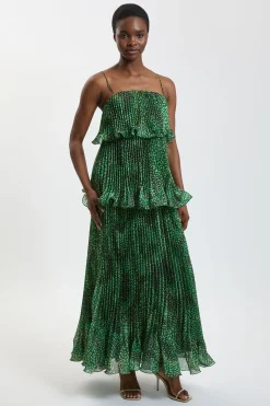 KarenMillen Robe Longue Péplum En Organdi Texturé À Imprimé Pois Et Plissé Petite<Femme Robes|Robe Invitée Mariage
