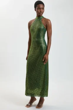 Robe Longue Premium Col Halter Ornée De Cristaux
