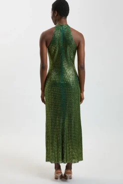 Robe Longue Premium Col Halter Ornée De Cristaux