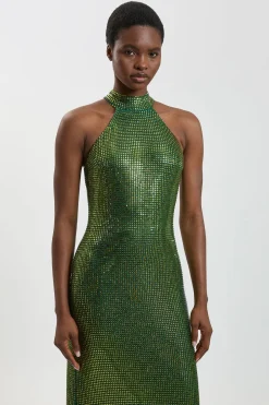 Robe Longue Premium Col Halter Ornée De Cristaux