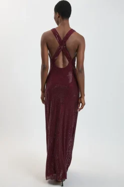 Robe Longue Premium À Dos Croisé Ornée De Cristaux