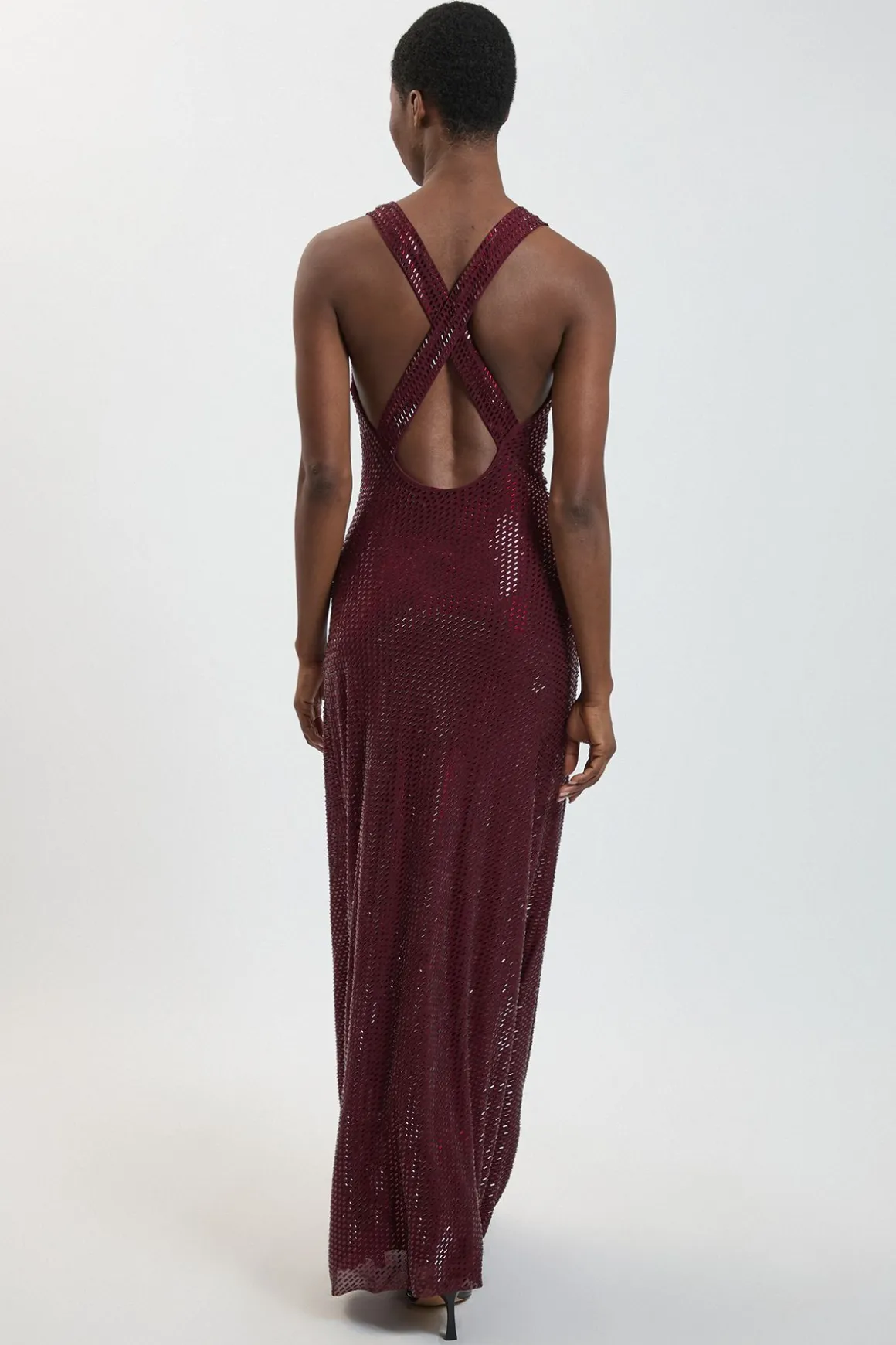 Robe Longue Premium À Dos Croisé Ornée De Cristaux