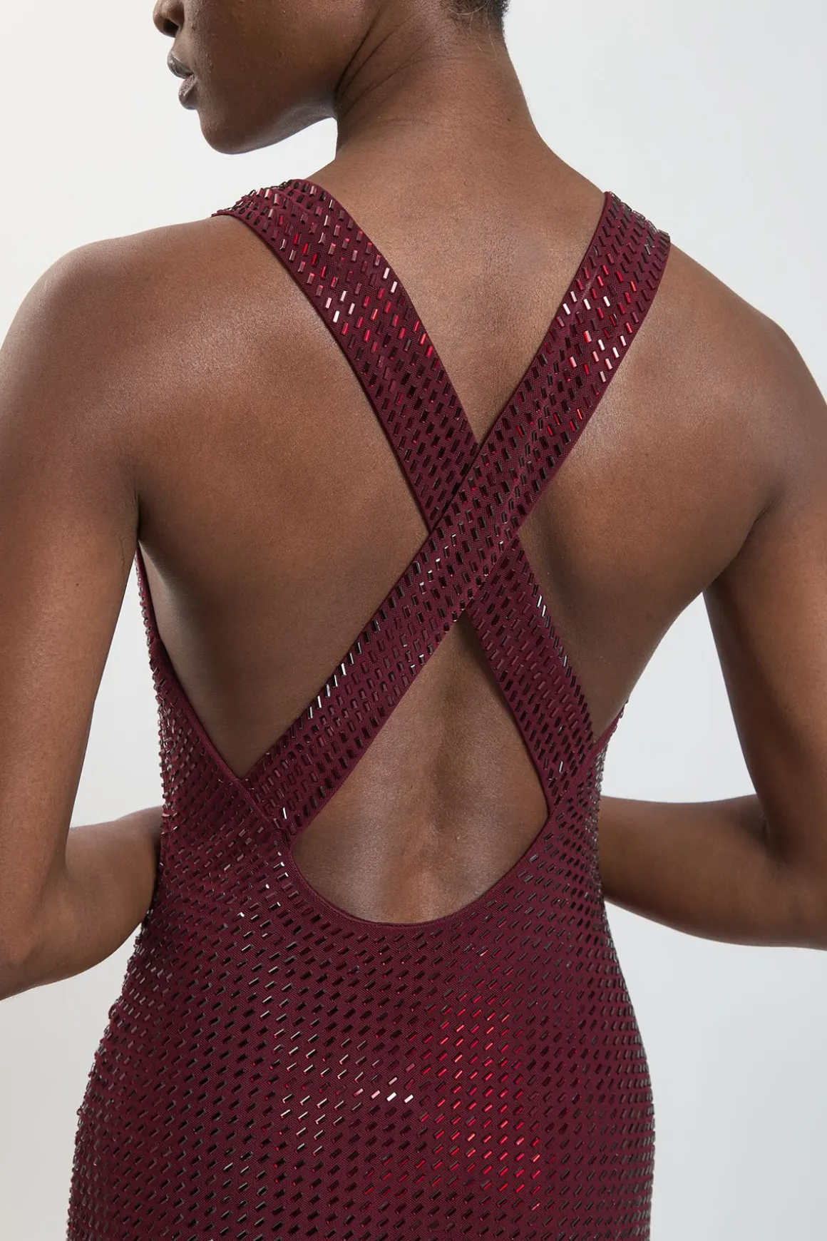 Robe Longue Premium À Dos Croisé Ornée De Cristaux