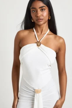 boohoo Robe Longue Près Du Corps À Col Licou Avec Détail Doré Et Fronces Sur Le Devant<Femme Robes|Robes De Soirée