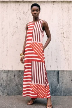 Robe Longue À Rayures Avec Dos Noué