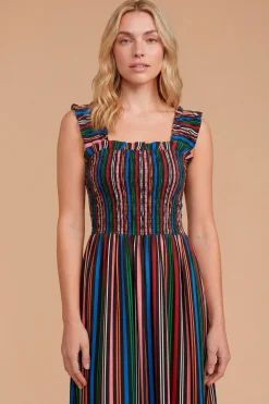 Dorothy Perkins Robe Longue À Rayures s Avec Corsage Froncé Et Manches À Volants<Femme Robes Mi-Longues|Robes
