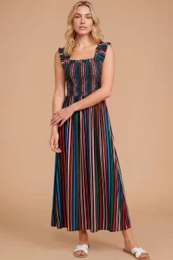 Dorothy Perkins Robe Longue À Rayures s Avec Corsage Froncé Et Manches À Volants<Femme Robes Mi-Longues|Robes