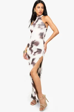 boohoo Robe Longue Sans Manches À Col Licou Imprimé Animal<Femme Robes Moulantes|Robes