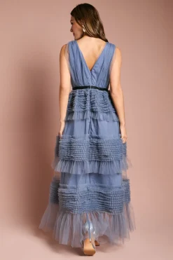 Robe Longue Sans Manches à Encolure Portefeuille en Maille