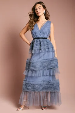 Robe Longue Sans Manches à Encolure Portefeuille en Maille