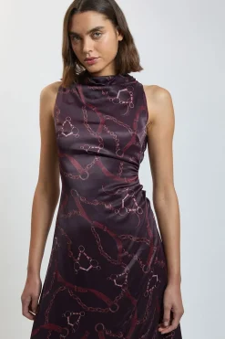 Robe Longue Sans Manches En Satin De Viscose À Imprimé Chaînes