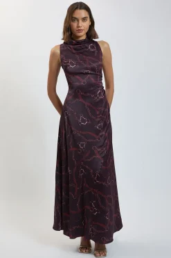 Robe Longue Sans Manches En Satin De Viscose À Imprimé Chaînes
