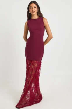 boohoo Robe Longue Sans Manches à Ourlet en Dentelle<Femme Satin Et Dentelle|Robes